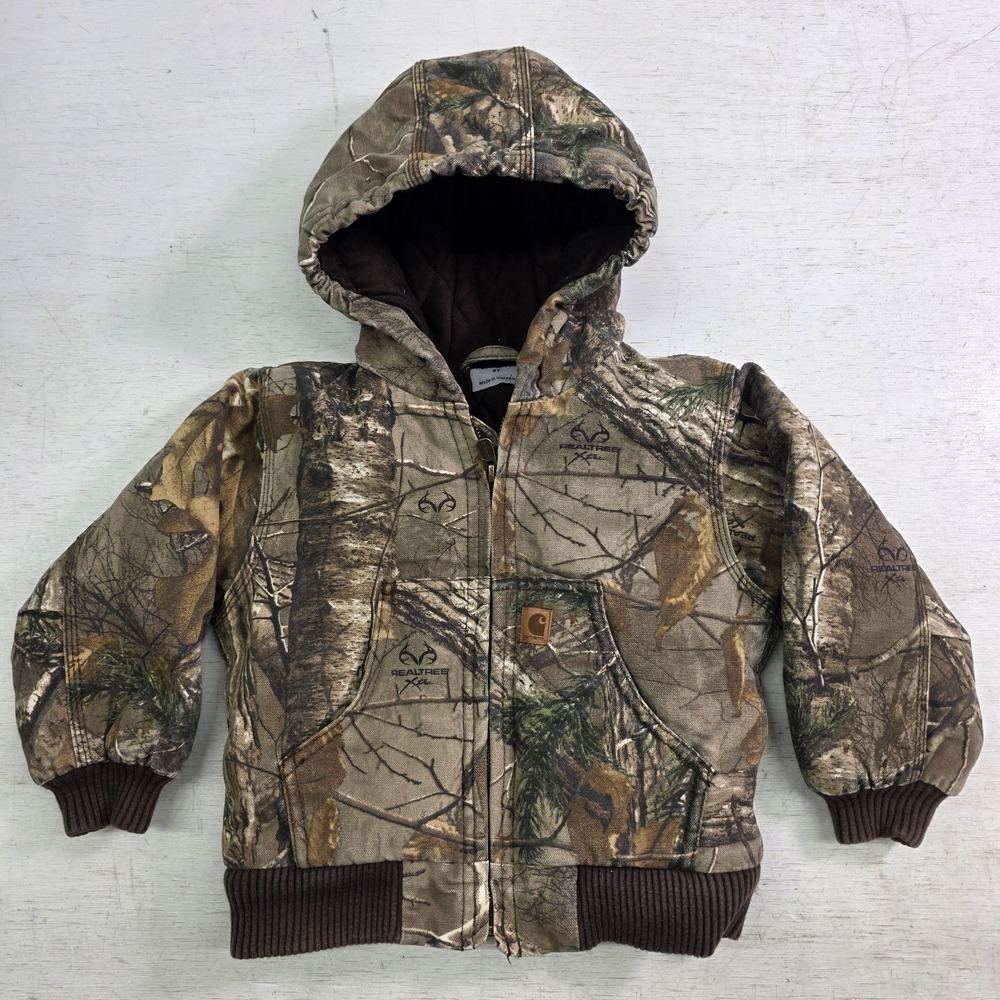 Carhartt Realtree Hooded Camo Quilt Lined Canvas Jacket Coat‎ Toddler Kids 2T VG